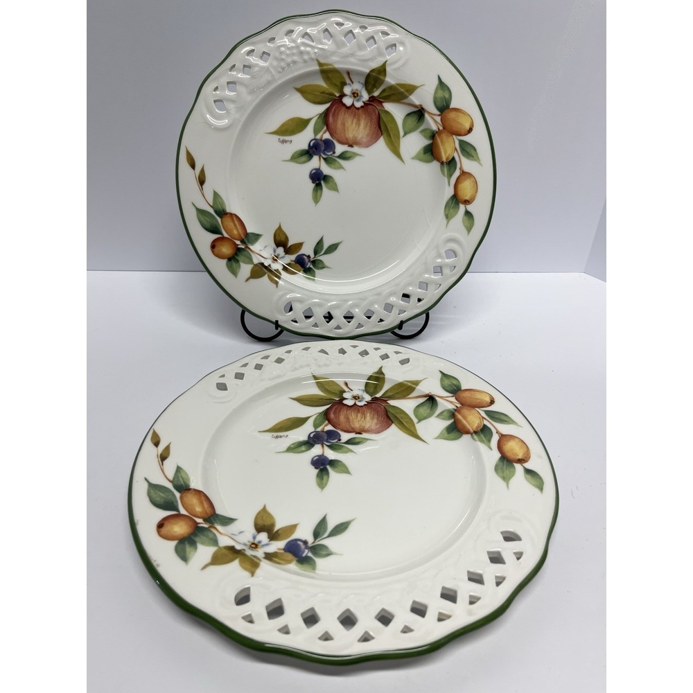 Two Brunelli Designed Fruit Motif Porcelain Plates – Made in Italy – Dinner 10"